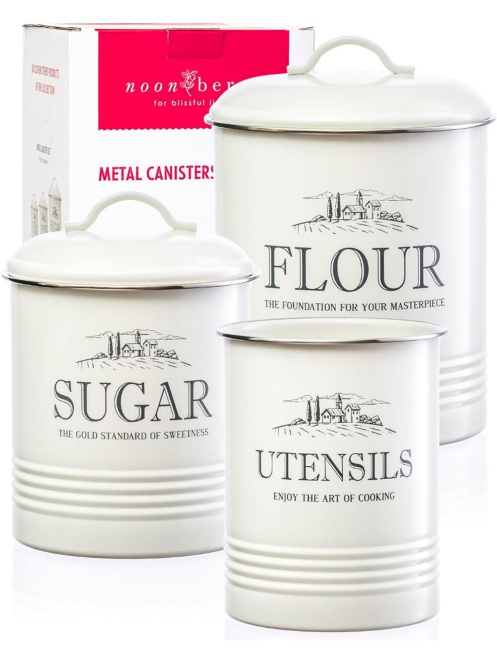 Stylish 3-Piece Kitchen Canister Set with Utensil Holder for Countertop